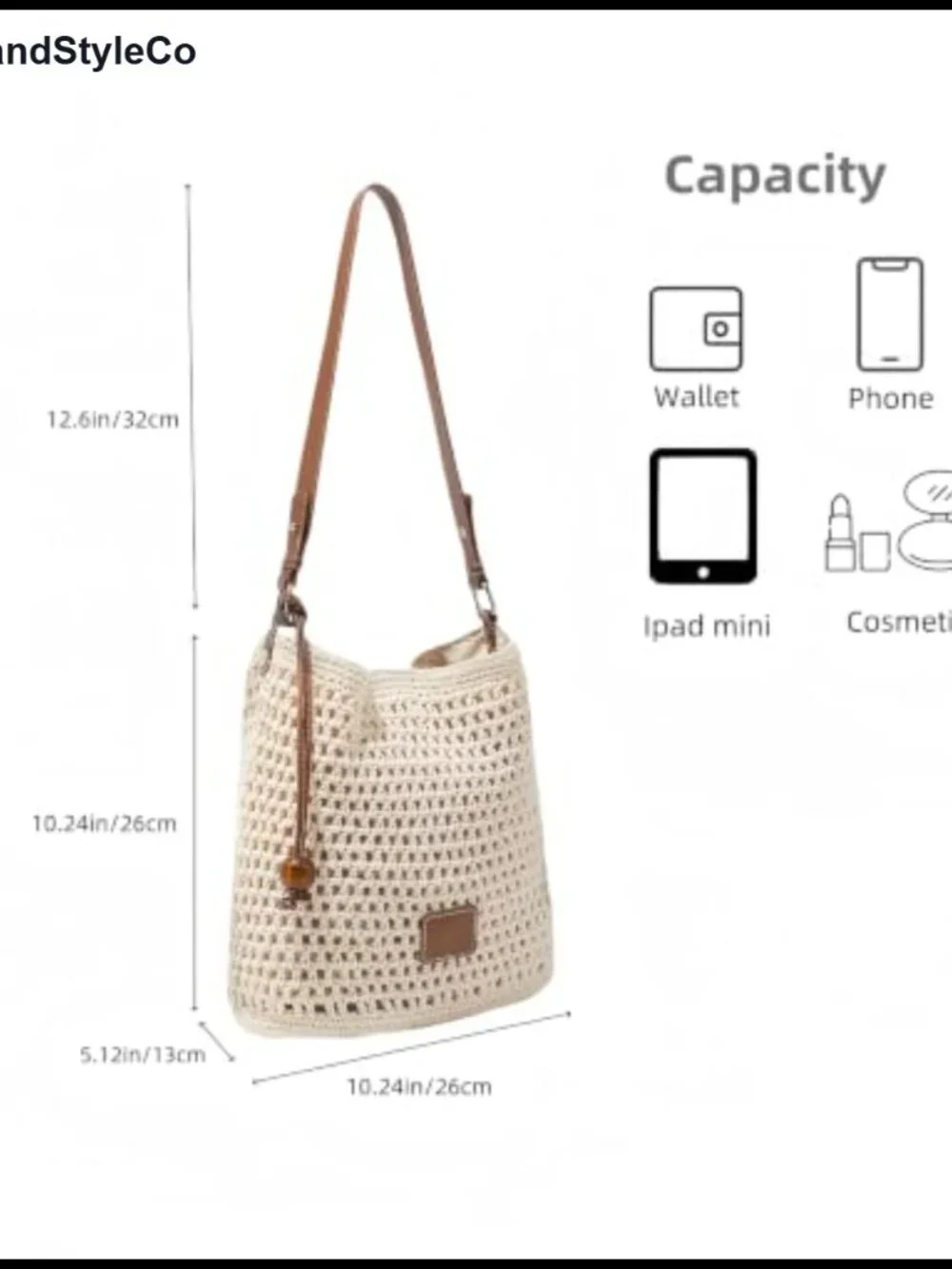 Handwoven Cotton Crochet Shoulder Bag Boho Summer Beach Purse with Zipper Pocket